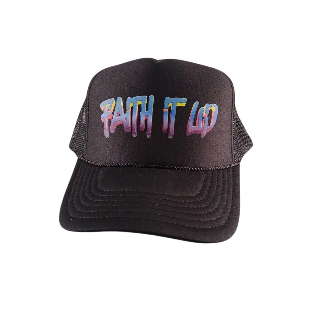 Faith It Up Trucker Hat Black Snapback Mesh Gradient Graphic Cap Adult Christian